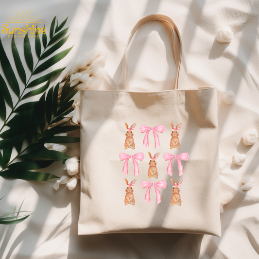 Pink Bow and Bunny Tote Bag