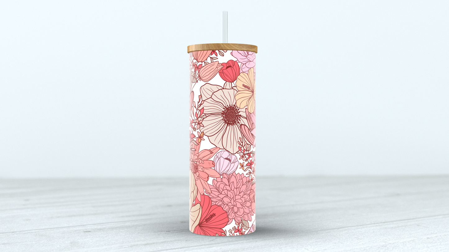 Pink Flowers Glass Cup